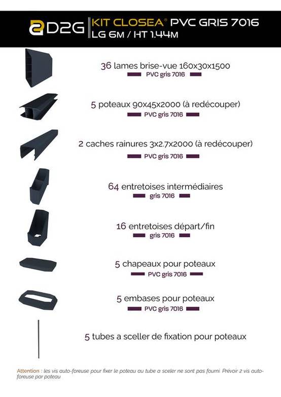 Closea - Kit cloture - Lame 16cm - PVC Gris - LG: 6m x H: 1m44 Closea - Image 4
