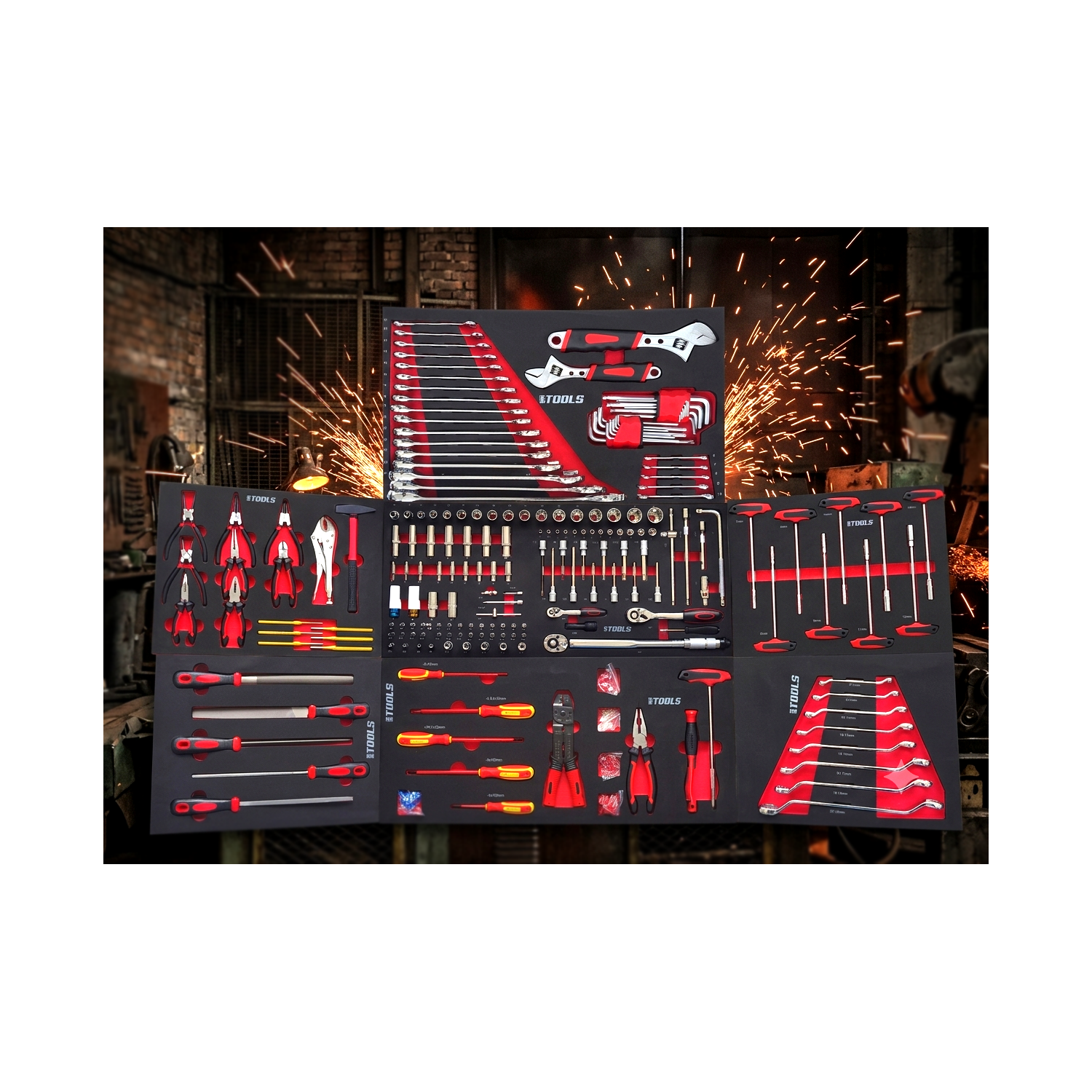 Etabli Servante d'Atelier Garage BM TOOLS SPARK EDITION PRO, 13 Tiroirs, 471 PCS, 2 étagères Verrouillable, Chariot Outillés - Image 4