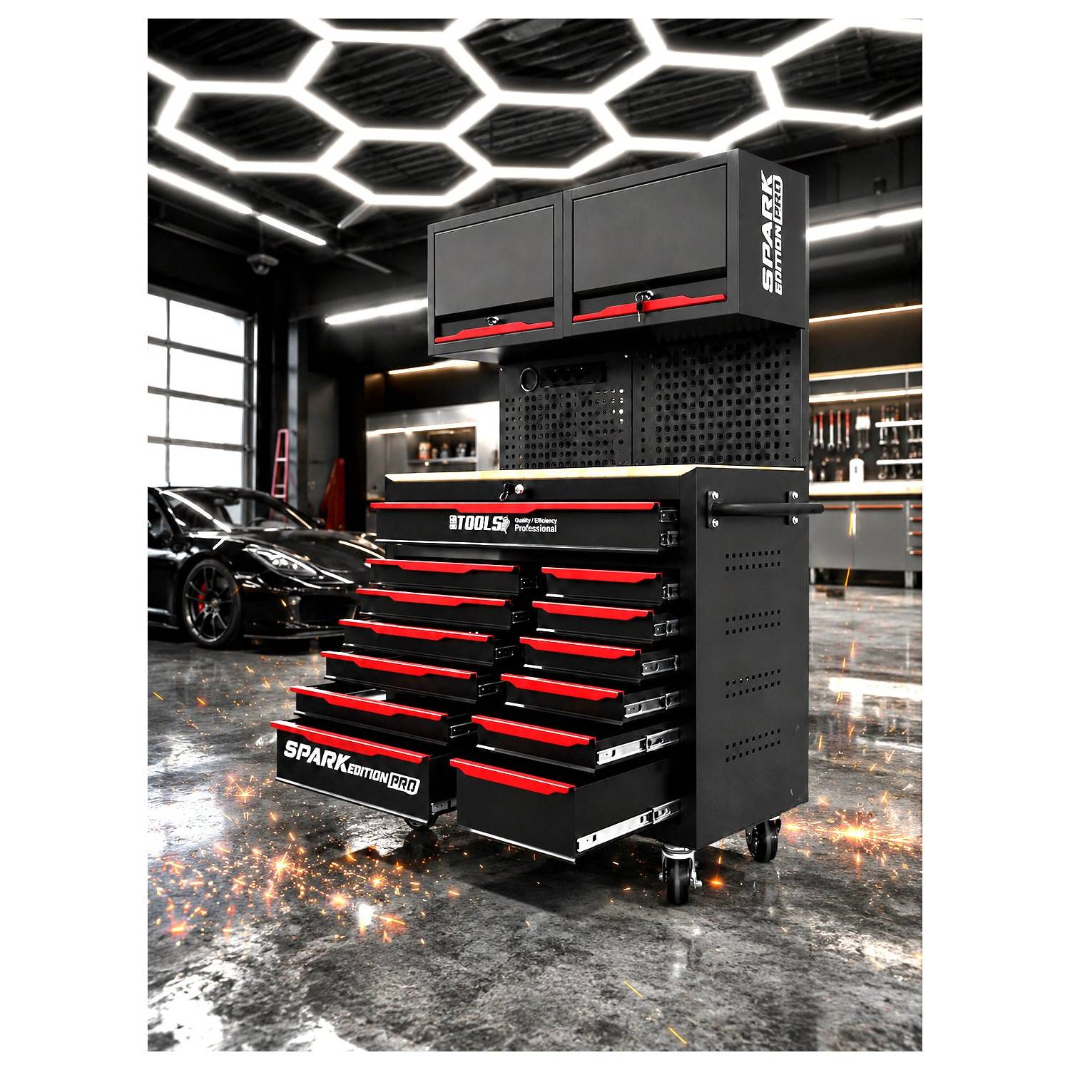Etabli Servante d'Atelier Garage BM TOOLS SPARK EDITION PRO, 13 Tiroirs, 471 PCS, 2 étagères Verrouillable, Chariot Outillés - Image 5