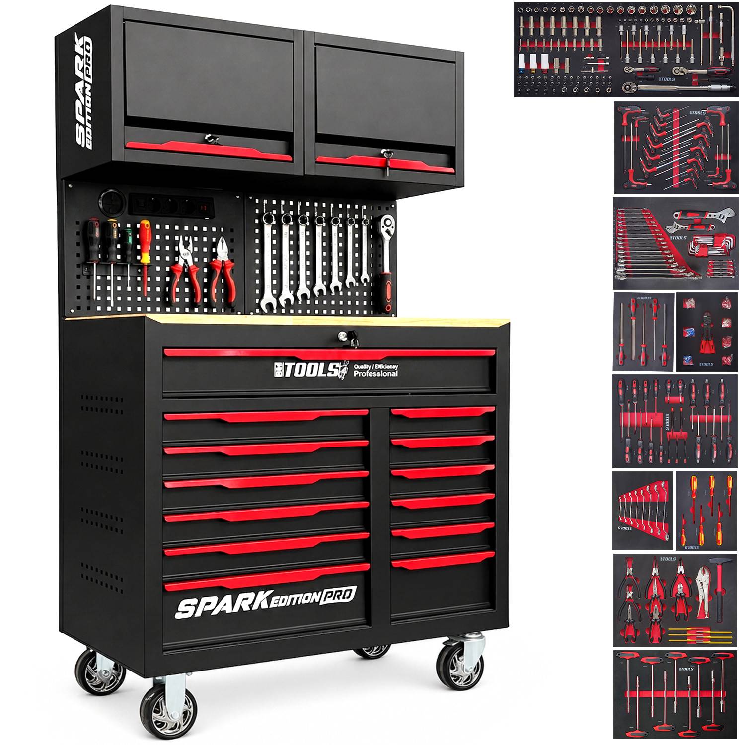 Etabli Servante d'Atelier Garage BM TOOLS SPARK EDITION PRO, 13 Tiroirs, 471 PCS, 2 étagères Verrouillable, Chariot Outillés - Image 2