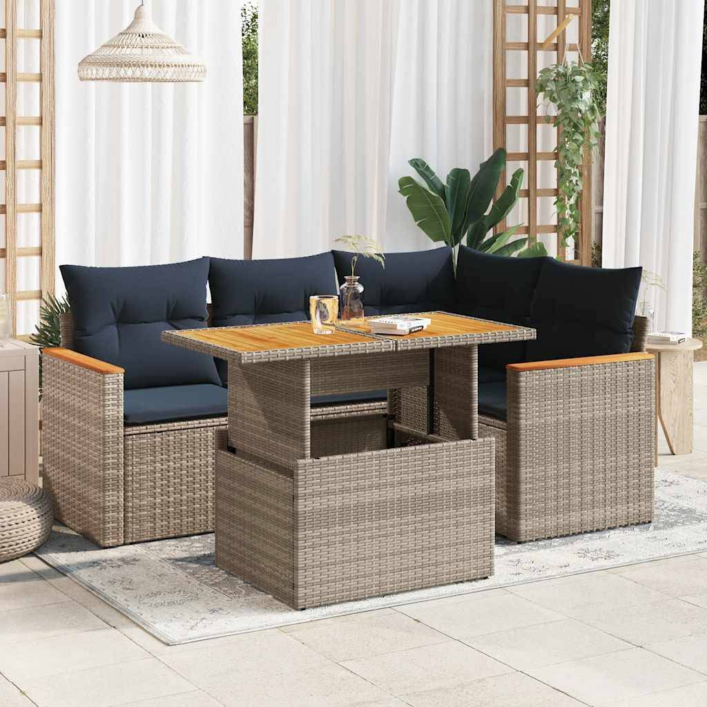 ComfortXL - Petit salon de jardin 5 pcs en résine tressée avec table relevable et rangement intégré Gris – ComfortXL Outdoor Living - Image 1