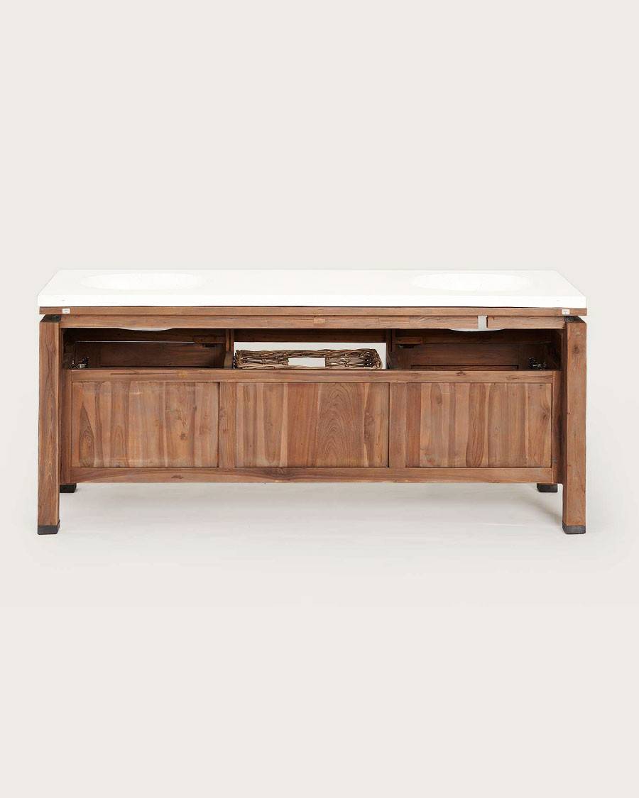 BORNÉO - Meuble  en teck et marbre terrazzo blanc 165 cm - UNIQKA - Image 5