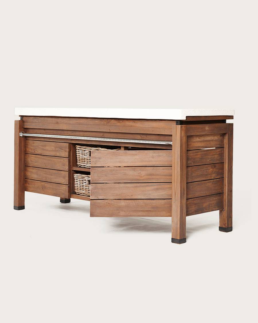 BORNÉO - Meuble  en teck et marbre terrazzo blanc 165 cm - UNIQKA - Image 4