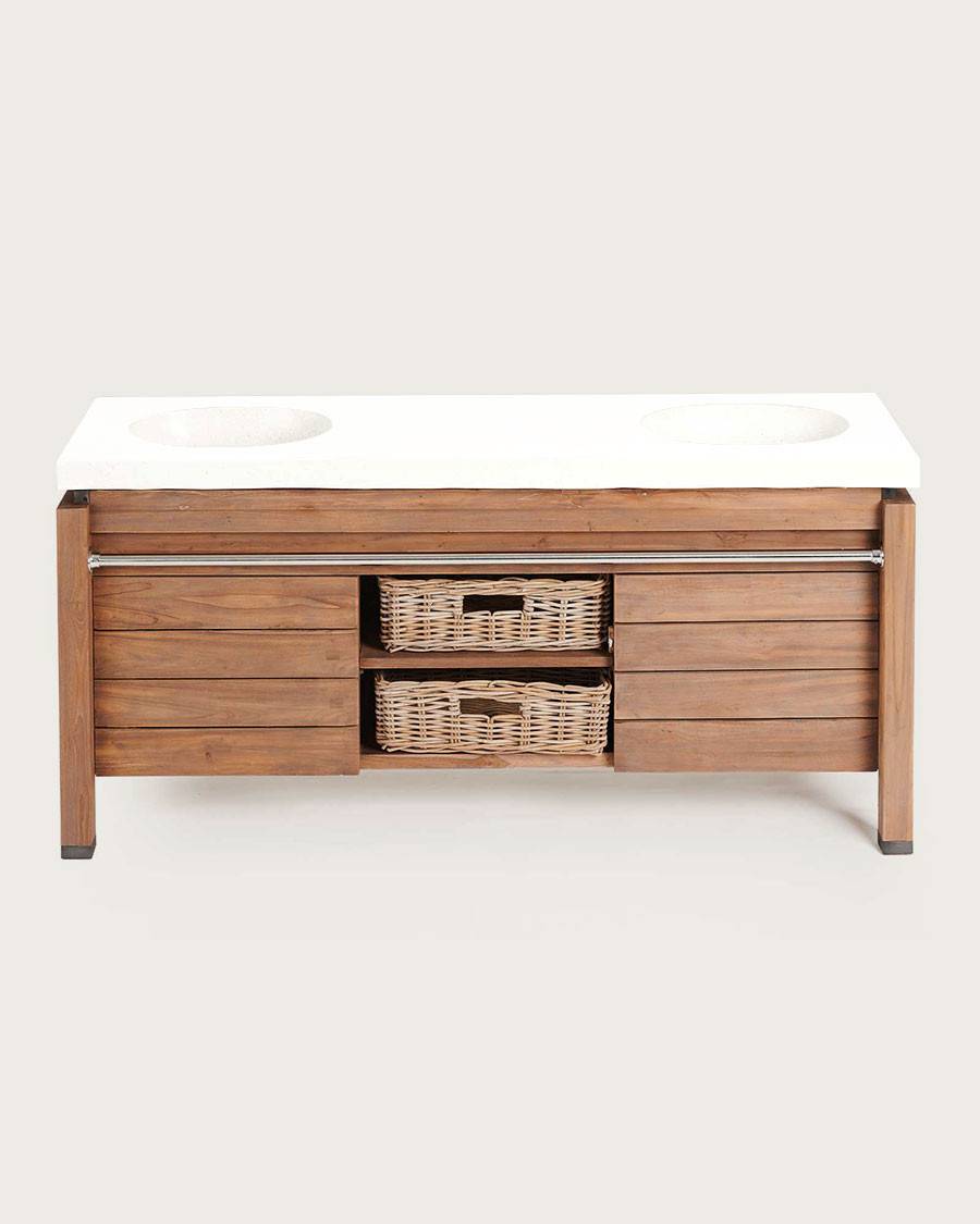 BORNÉO - Meuble  en teck et marbre terrazzo blanc 165 cm - UNIQKA - Image 3