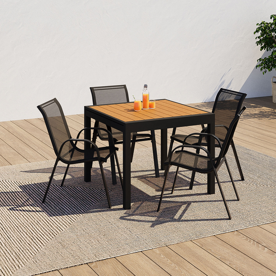 Salon de jardin POLY table extensible 90-180 CM et 8 chaises bois et noir - Image 6