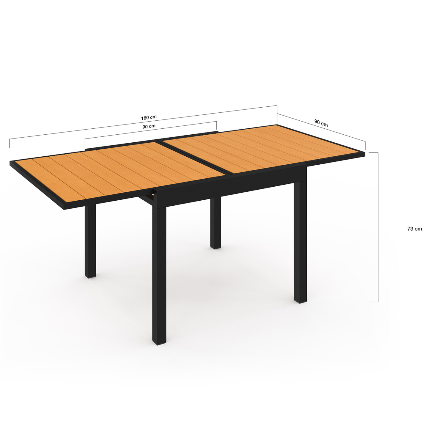 Salon de jardin POLY table extensible 90-180 CM et 8 chaises bois et noir - Image 7