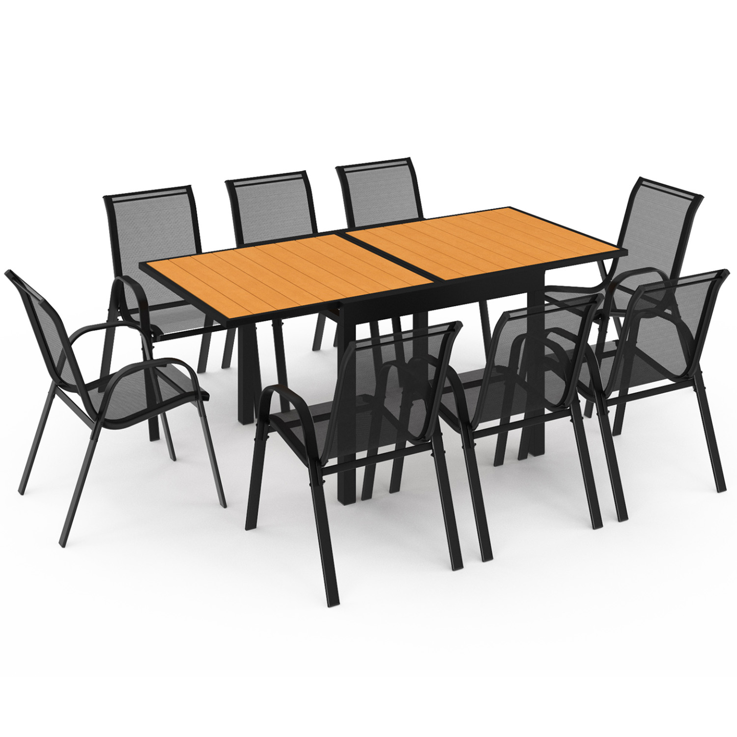 Salon de jardin POLY table extensible 90-180 CM et 8 chaises bois et noir - Image 2