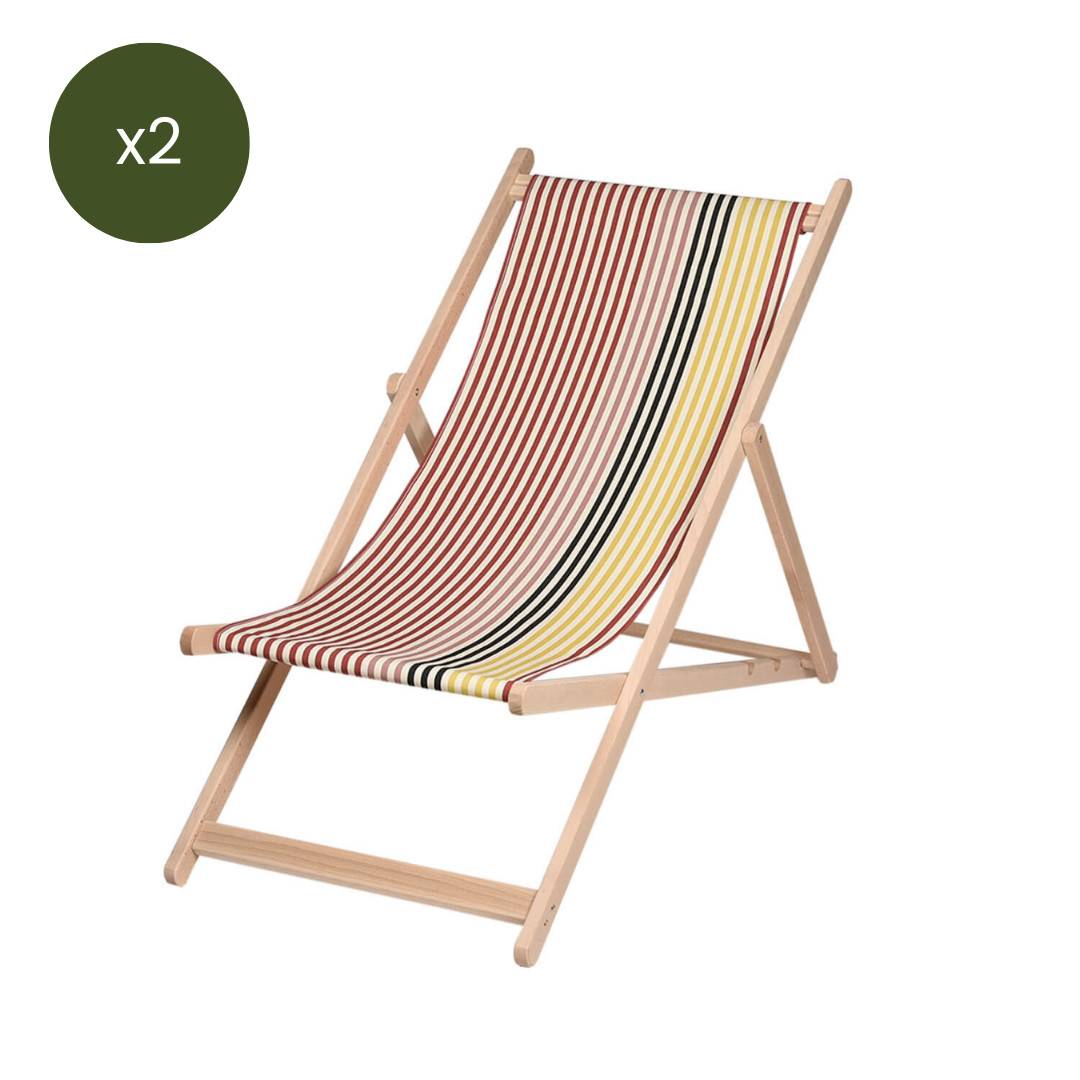 Autre - Lot de 2 chiliennes pliantes règlables - 100 % coton - bois hêtre - multicolore - BIAUDOS - Image 1