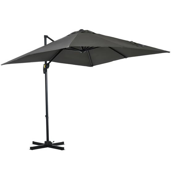 Parasol déporté carré inclinable manivelle avec pied en acier 2,5x2,5l m alu. polyester gris fr310 - Image 1