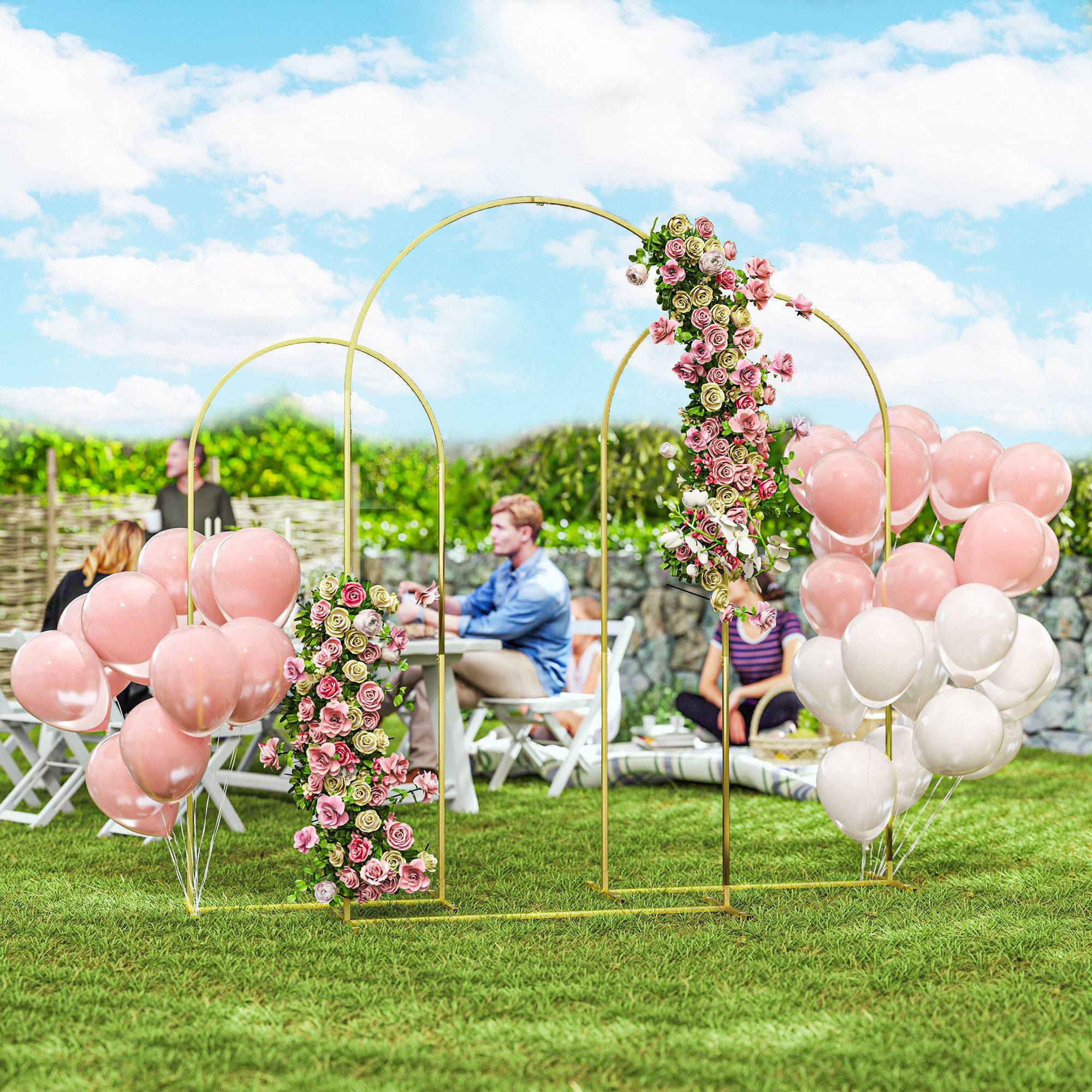 ComfortXL - Lot de 3 arches de jardin métal support décoration mariage plantes grimpantes doré - ComfortXL Outdoor Living - Image 3