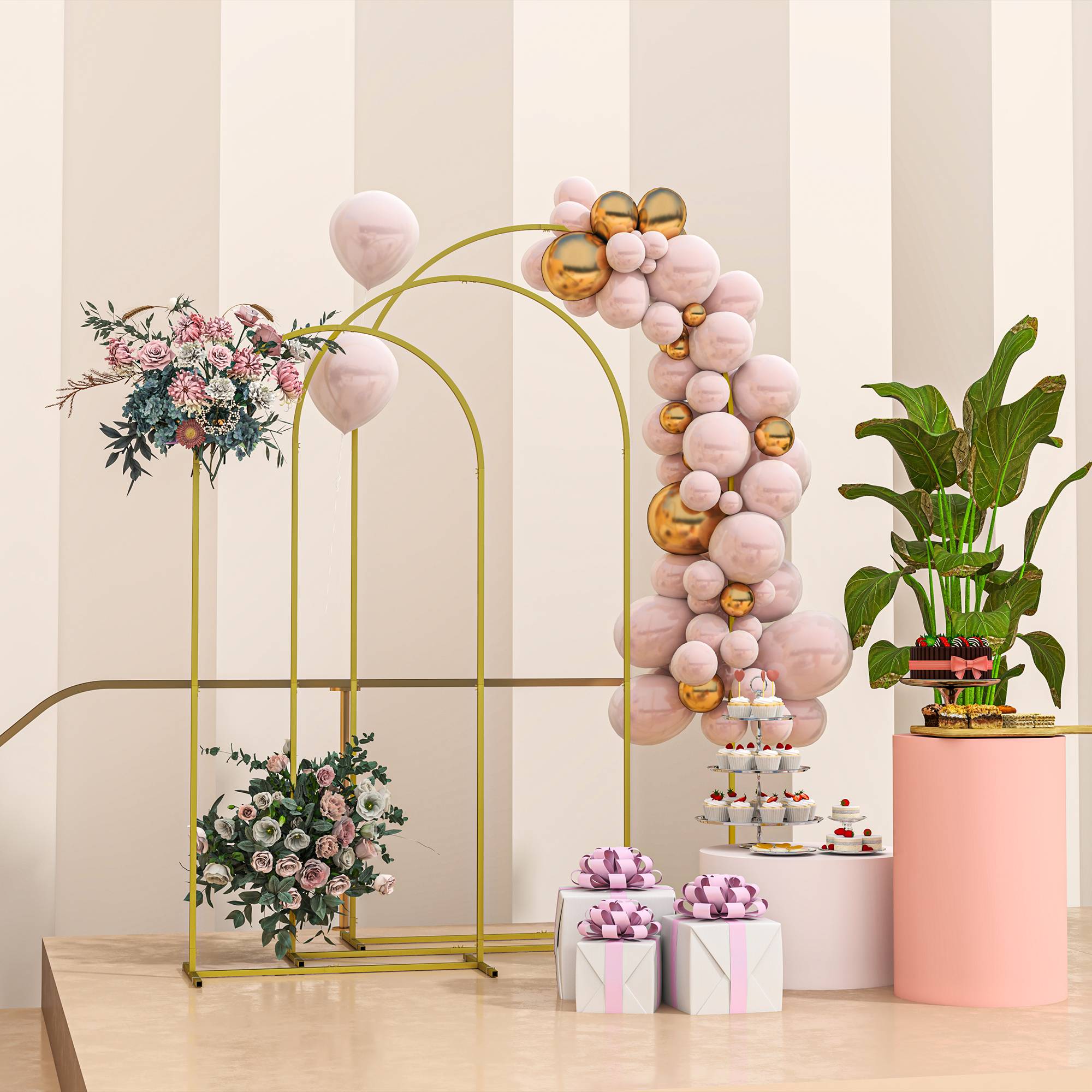 ComfortXL - Lot de 3 arches de jardin métal support décoration mariage plantes grimpantes doré - ComfortXL Outdoor Living - Image 4
