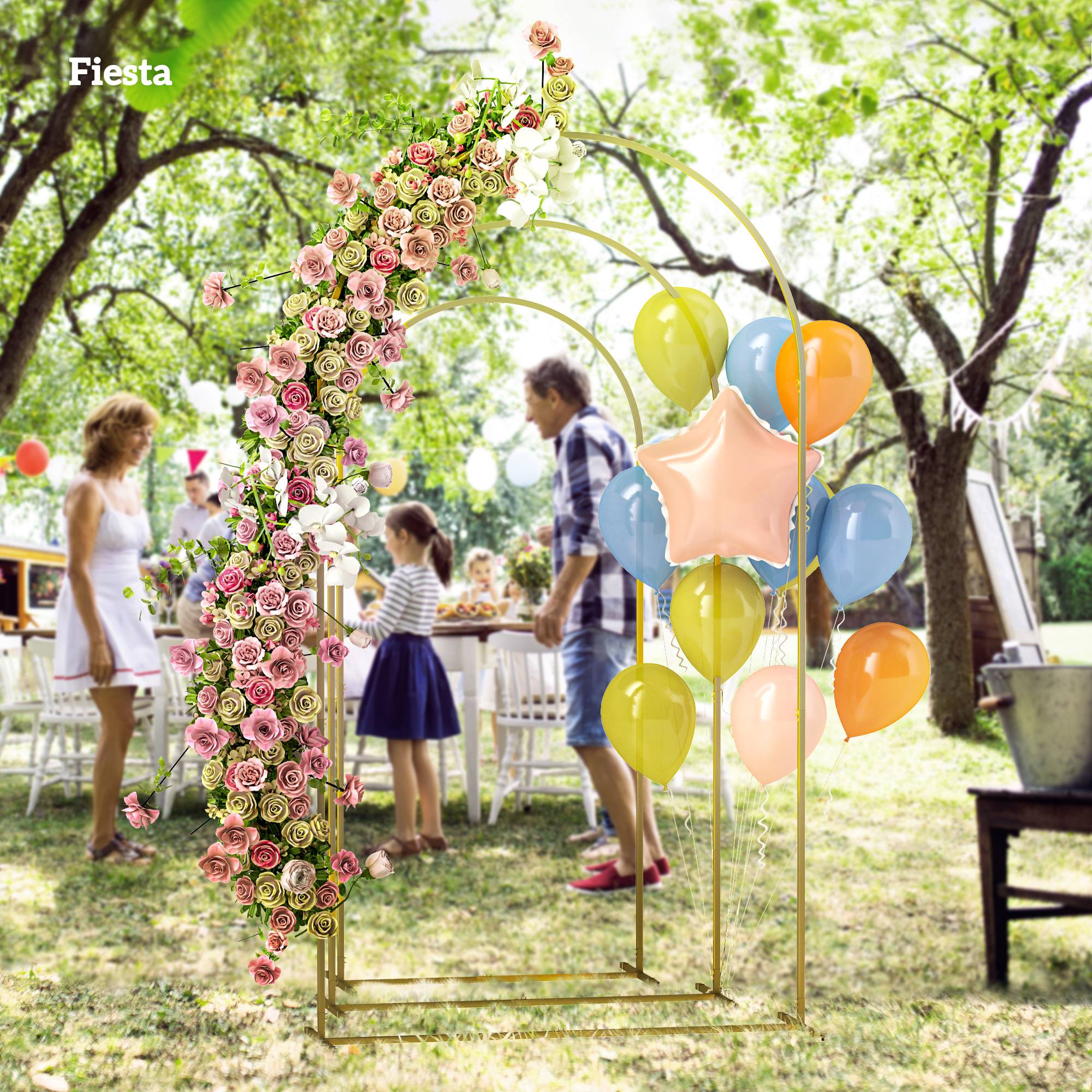 ComfortXL - Lot de 3 arches de jardin métal support décoration mariage plantes grimpantes doré - ComfortXL Outdoor Living - Image 9