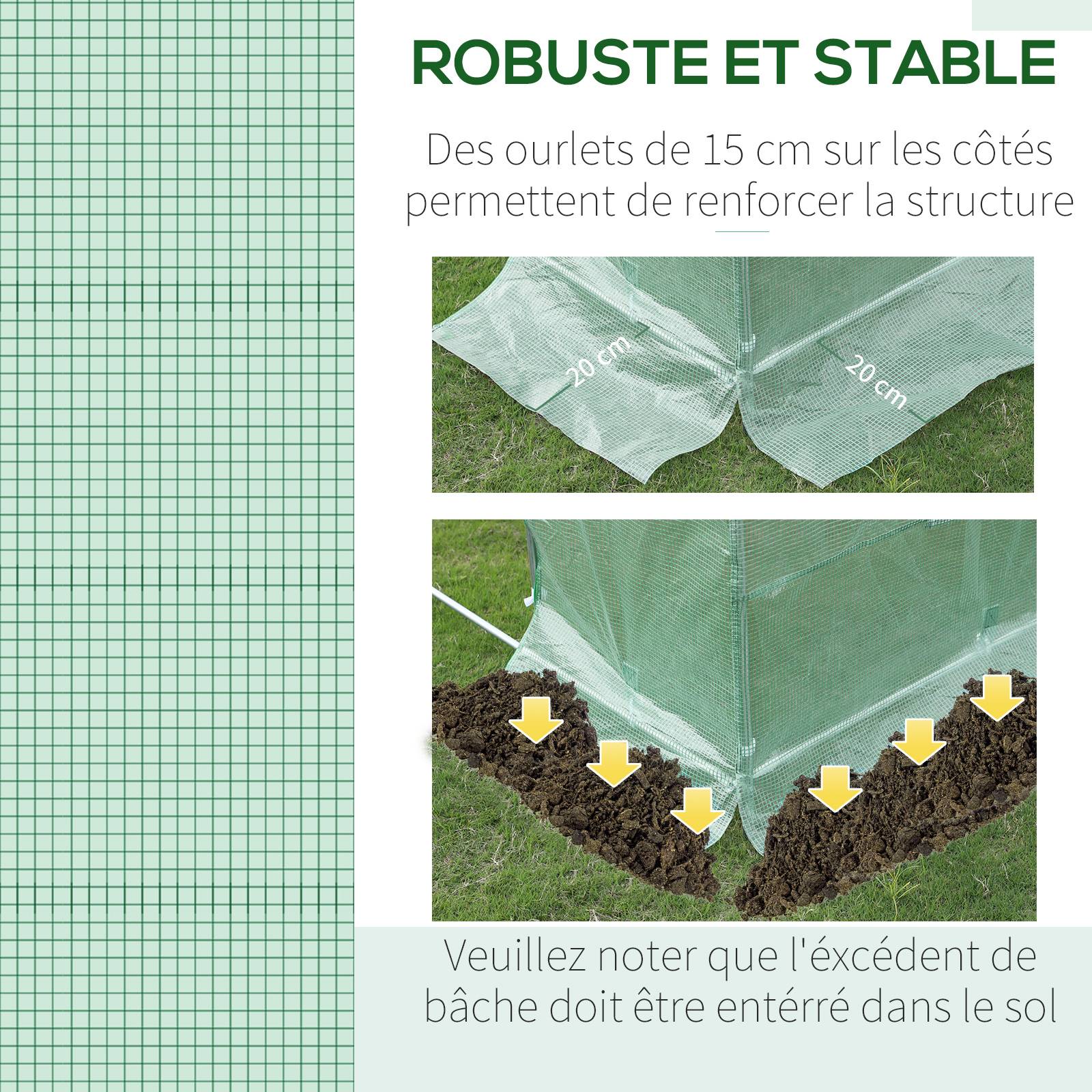 Outsunny - Bâche de rechange serre tunnel 6 m², bâche dim. 3L x 2l x 2H m PE anti-UV imperméable 6 fenêtres + porte enroulable zippée vert - Outsunny - Image 5