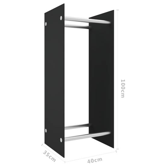 Porte-bûches design Verre Trempé et Acier pour Cheminée Rangement vertical 40x35x100 cm Noir - ComfortXL Outdoor Living - Image 5
