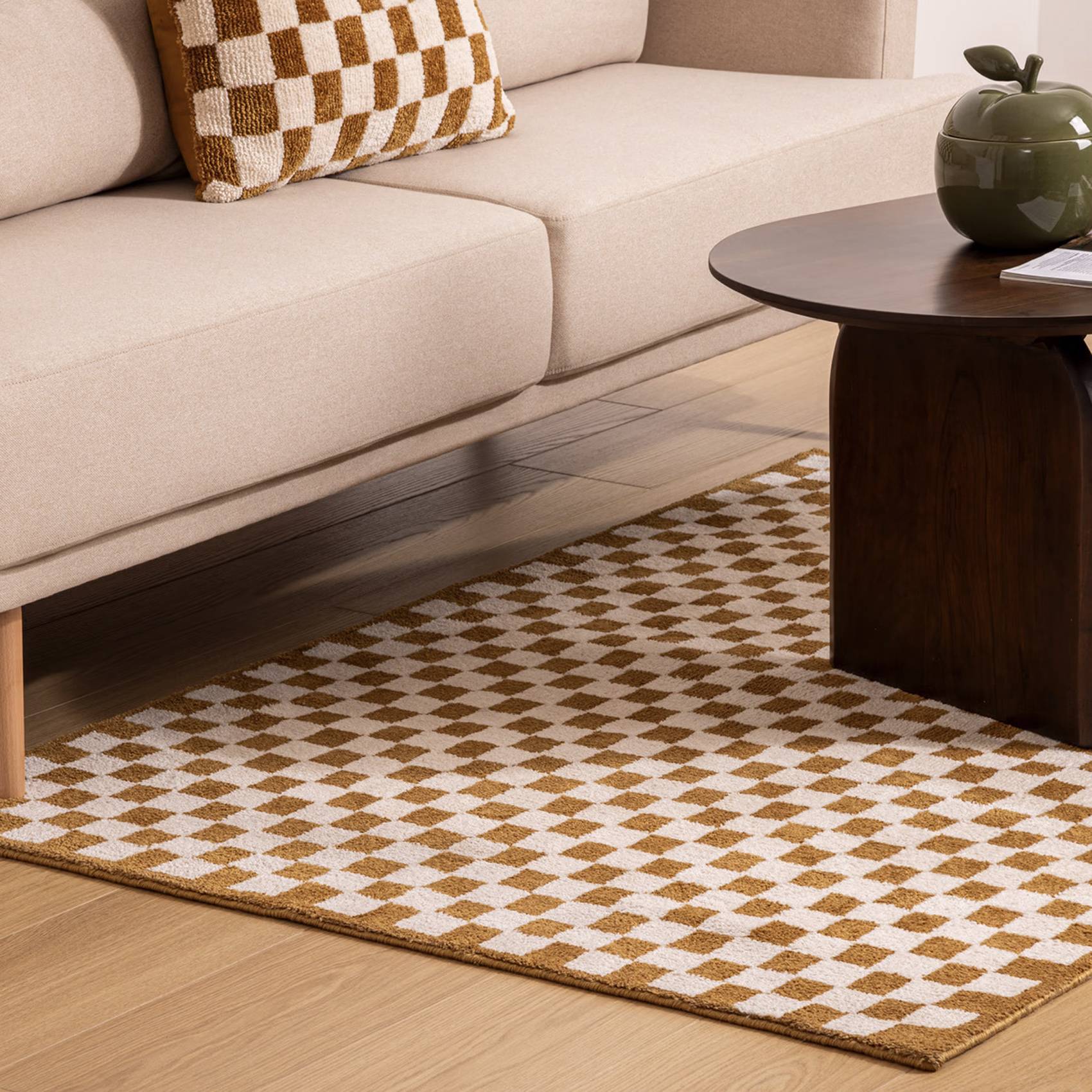 Atmosphera - Tapis décoratif motif Damier tufté Jaune ocre 118 x 170 cm - Image 5
