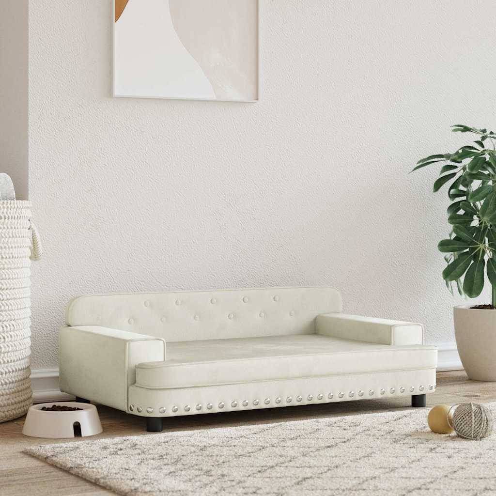 Canapé pour chien velours et bois crème 90 x 53 x 30 cm - PANGIVO - Image 1