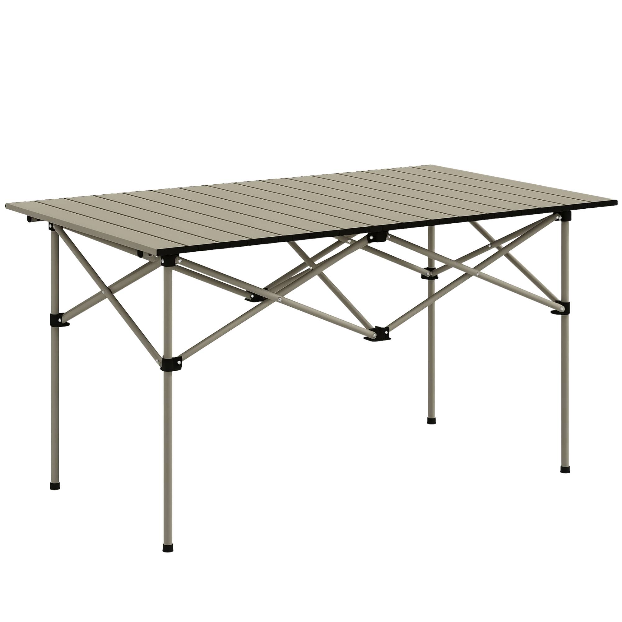 Table Camping Pliante Aluminium Extérieur Plateau Enroulable 95x55cm Kaki - ComfortXL Outdoor Living - Image 1