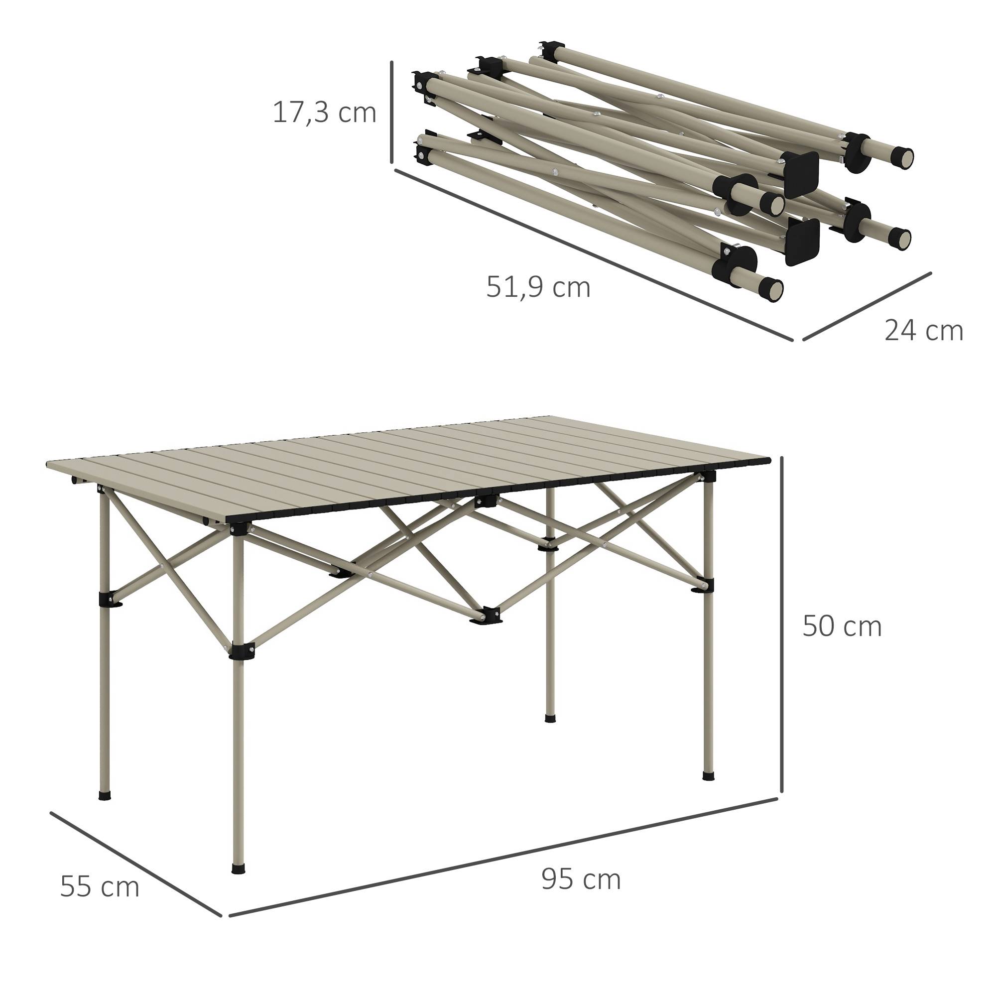 Table Camping Pliante Aluminium Extérieur Plateau Enroulable 95x55cm Kaki - ComfortXL Outdoor Living - Image 5