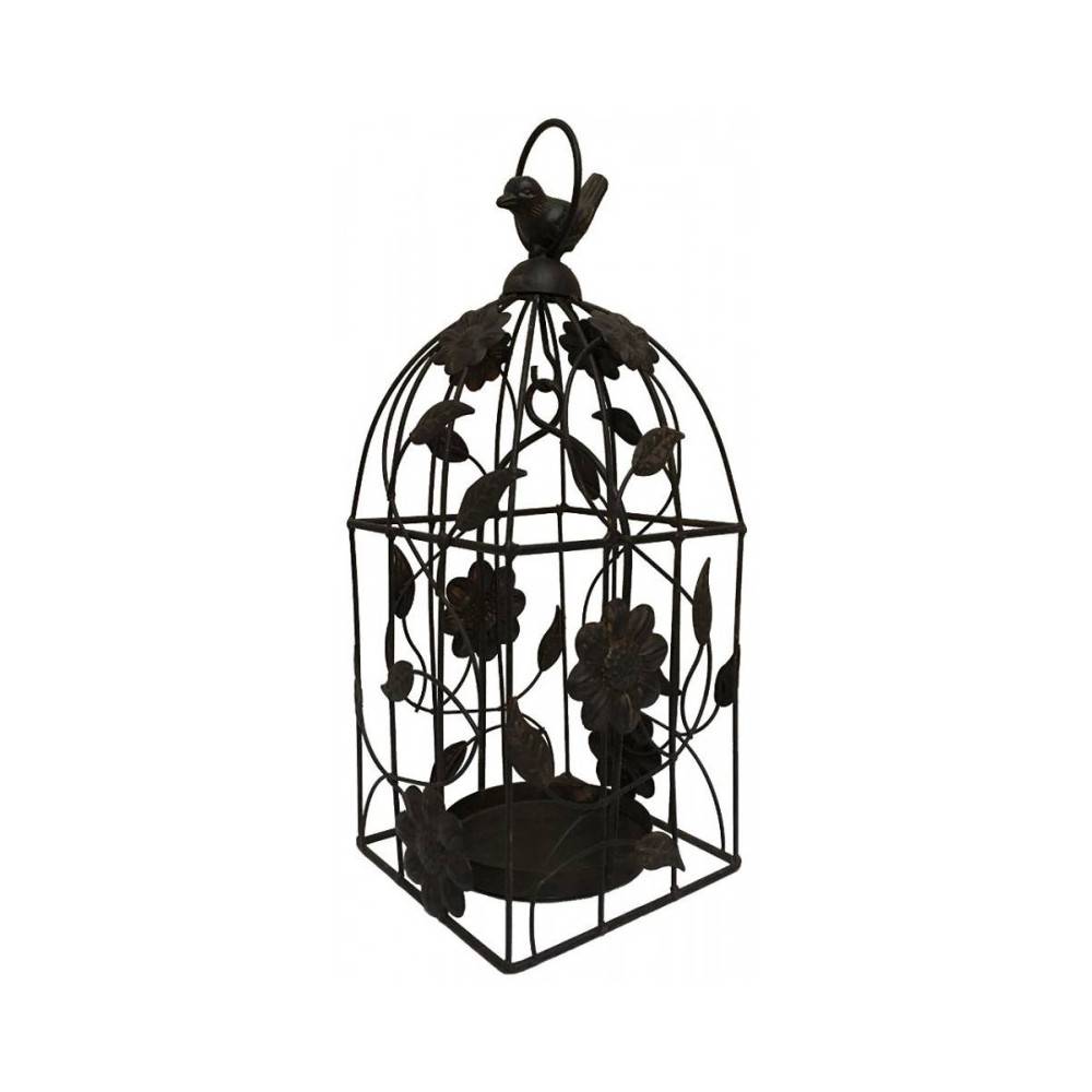 Cage à oiseaux décorative ancienne métal marron 34x13x13cm Chemin de campagne - Image 1
