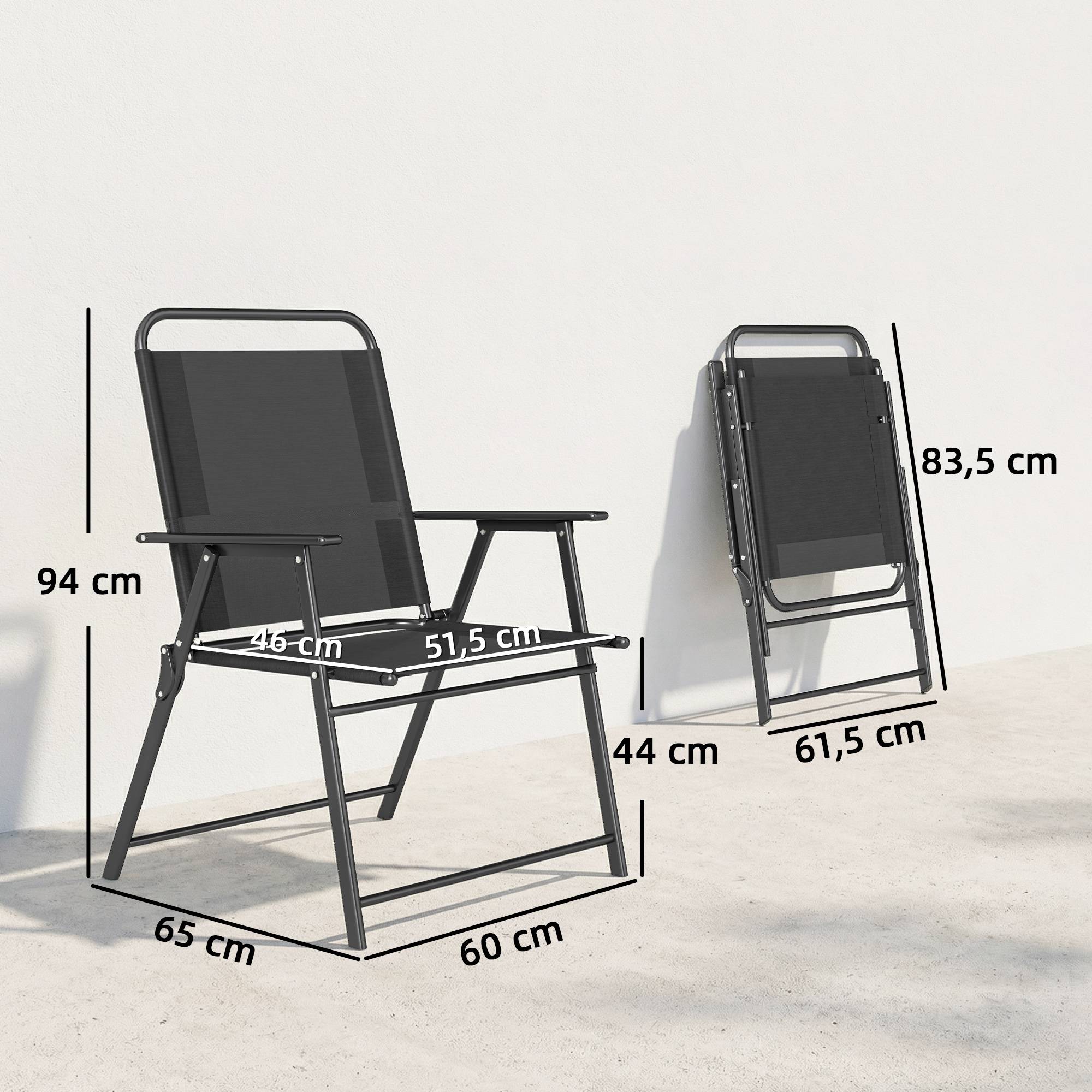 Lot de 4 chaises de camping pliantes avec dossier haut, assise large et accoudoirs, en tissu textilène respirant, noires - Image 5