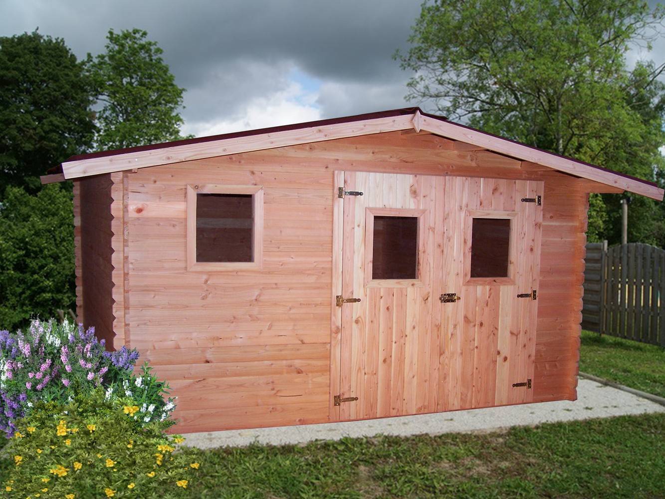 Habrita - Abri DUBLIN madriers Douglas 28 mm sans plancher toit double pente 12,89 m² Habrita - Image 1