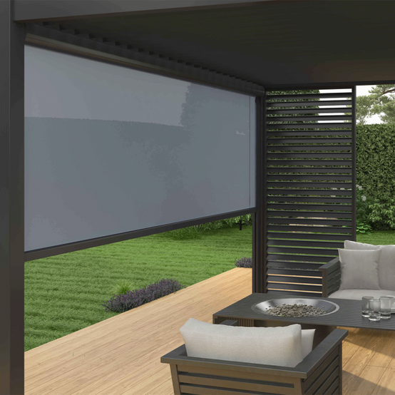 Ombrea - Pergola bioclimatique Ombréa adossée VS 3x4M Anthracite + 1 store 4M anthracite - Image 3