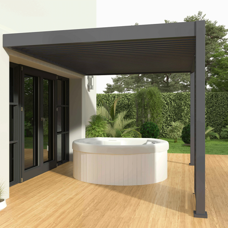 Ombrea - Pergola bioclimatique Ombréa adossée VS 3x4M Anthracite + 1 store 4M anthracite - Image 4