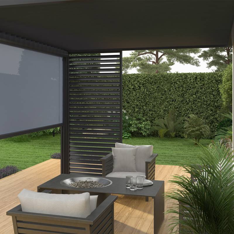 Ombrea - Pergola bioclimatique Ombréa adossée VS 3x4M Anthracite + 1 store 4M anthracite