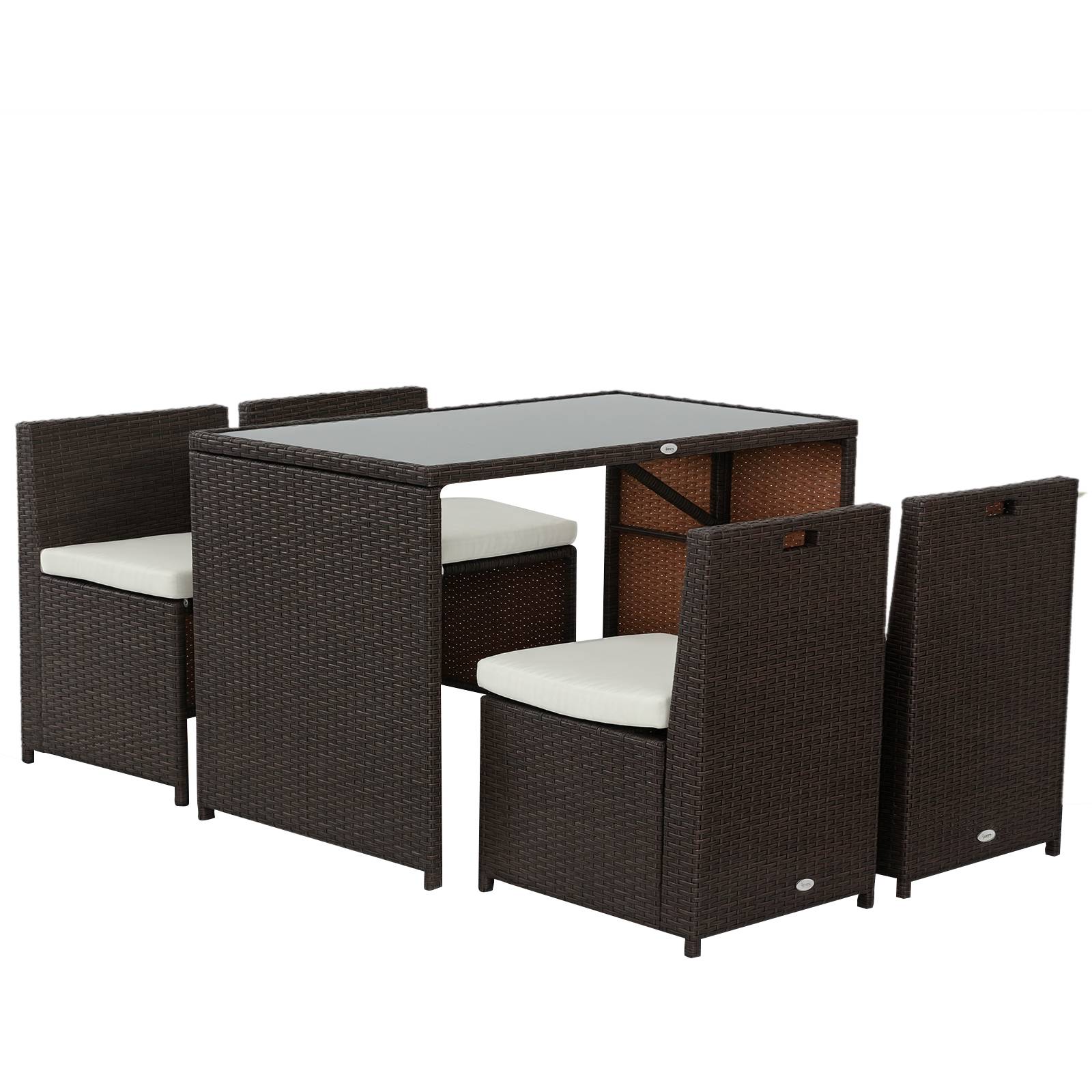 ComfortXL - Salon de jardin encastrable en résine tressée marron 4 places avec table et coussins pour terrasse et balcon - Image 2