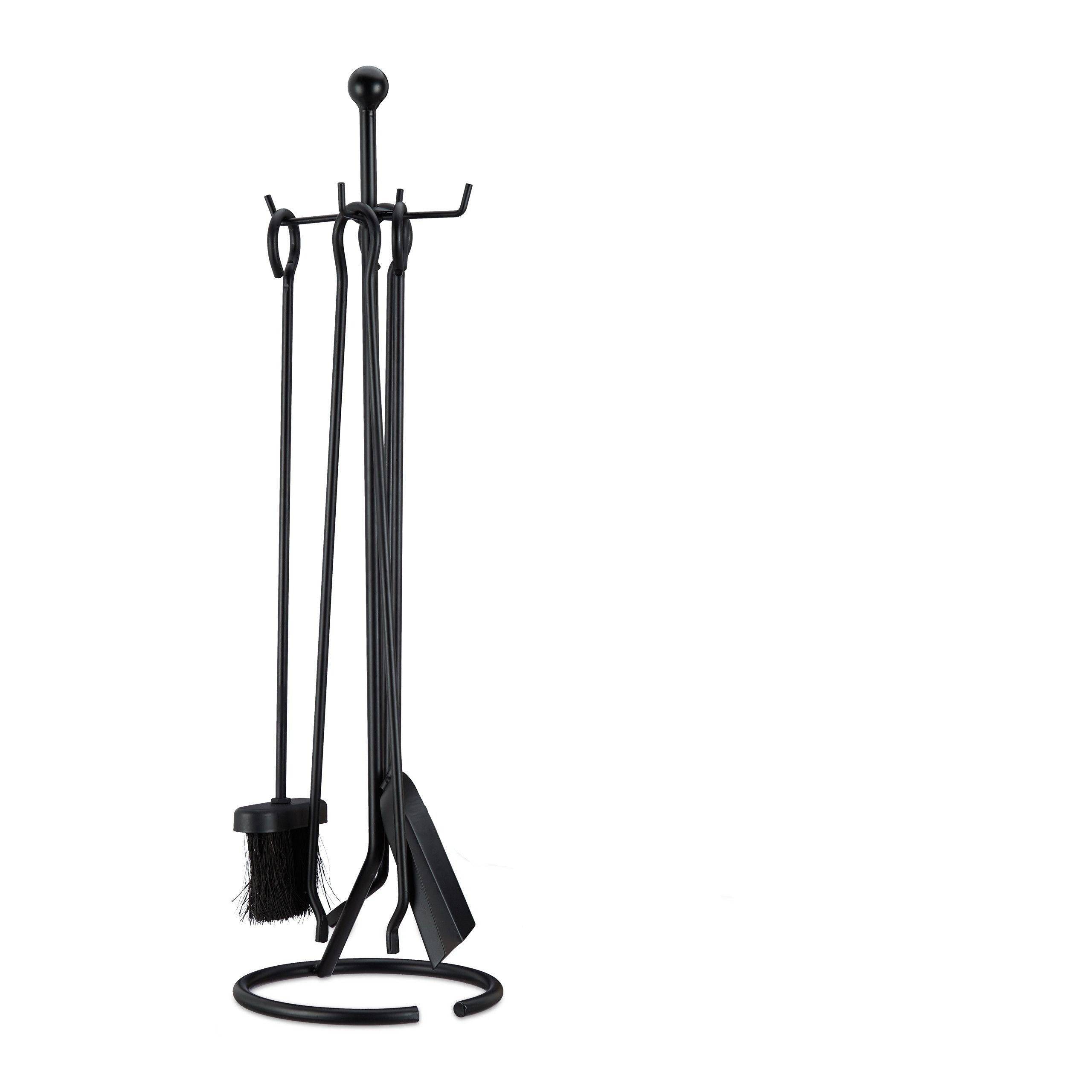 Helloshop26 - Ensemble serviteur de cheminée 5 pièces accessoire acier pince pelle balai tisonnier noir - Image 1
