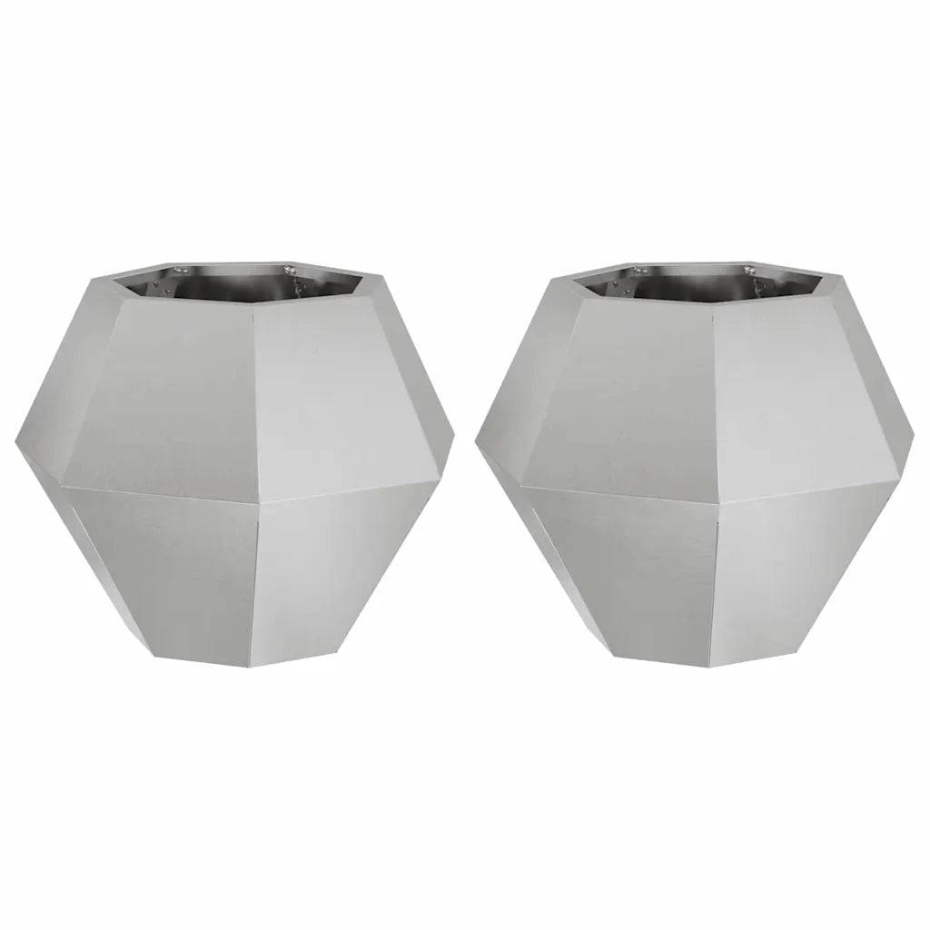 Helloshop26 - Lot de 2 jardinières rectangulaires extérieures pratiques 50 x 50 x 40 cm en acier inoxydable argent