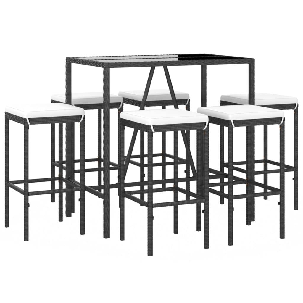 Helloshop26 - Ensemble de bar de jardin 7 pièces avec coussins noir poly rotin - Image 1