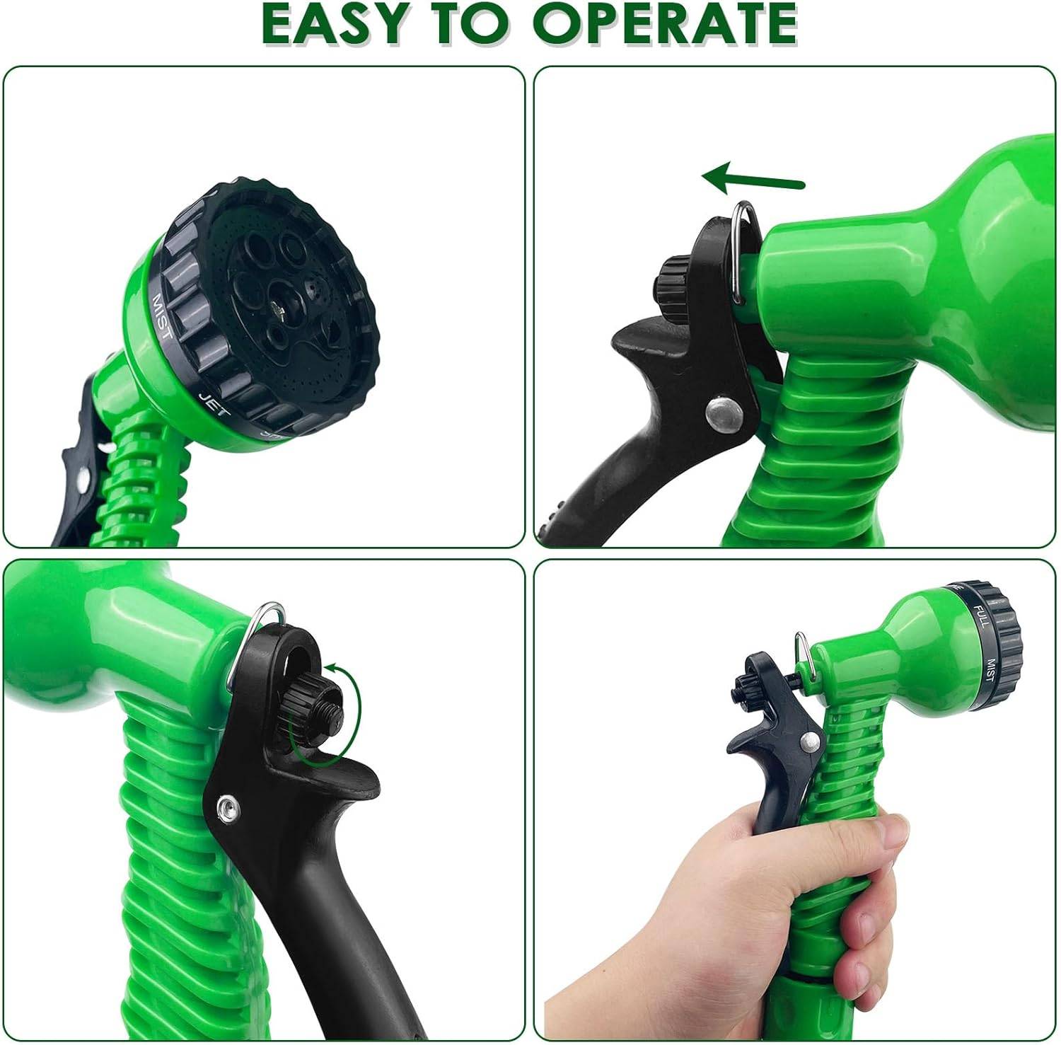 Tuyau d'arrosage extensible de 30 m - Avec 7 jets - Anti-fuite - Convient aux jardins et aux stations de lavage - Vert-Lytech - Image 9