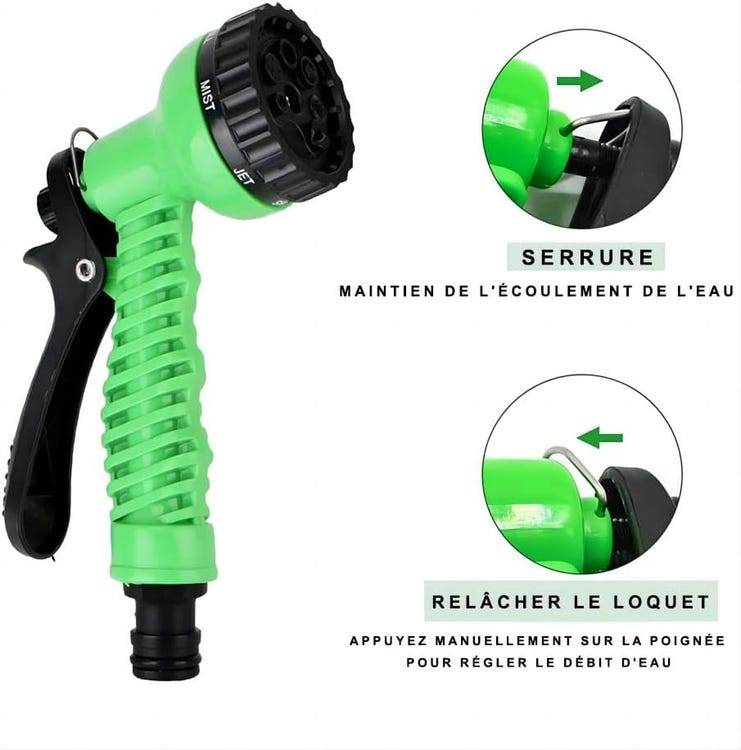 Tuyau d'arrosage extensible de 30 m - Avec 7 jets - Anti-fuite - Convient aux jardins et aux stations de lavage - Vert-Lytech - Image 2