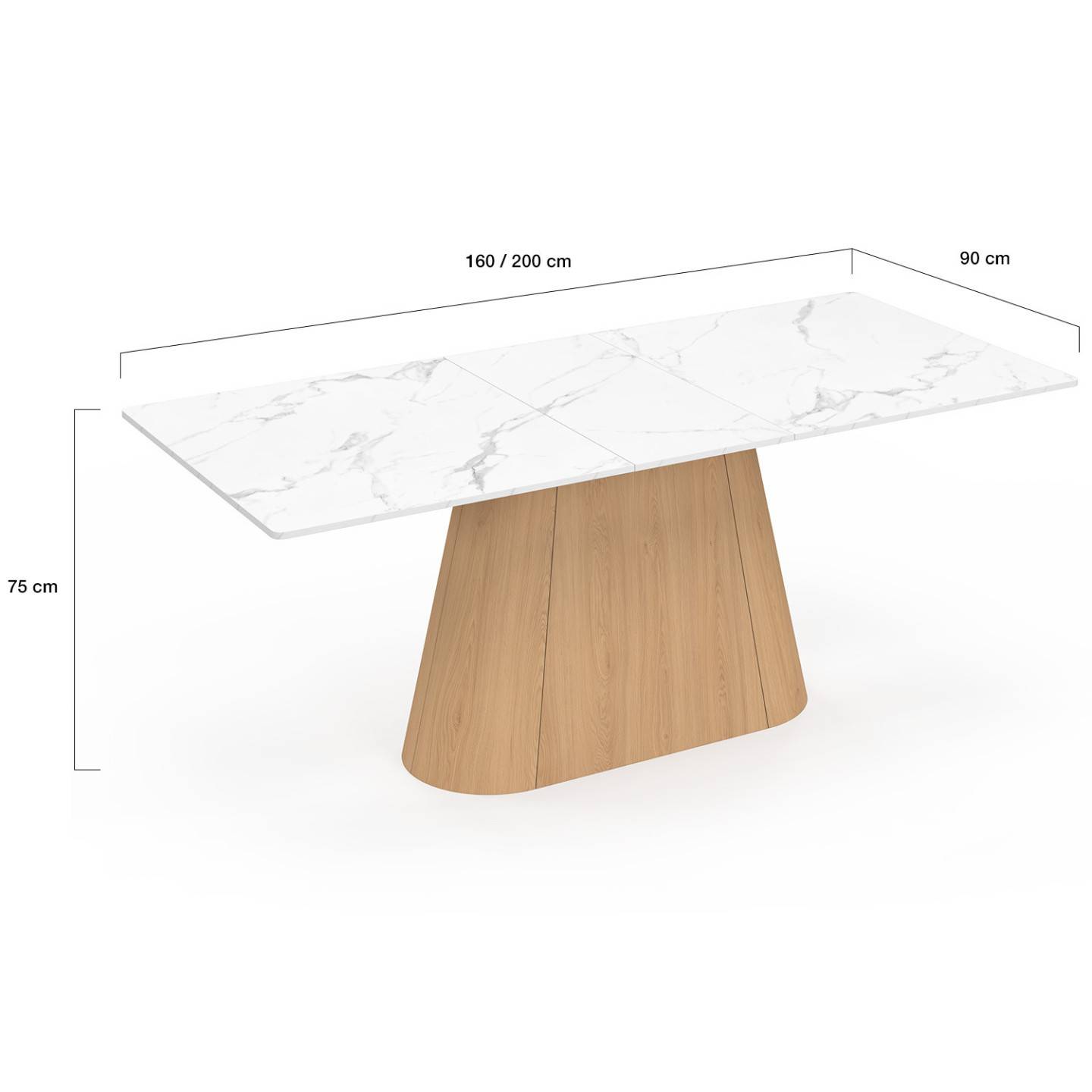 IDMARKET - Table à manger extensible rectangle RHONDA 6-10 personnes plateau marbre blanc ALASKA et bois façon hêtre 160-200 cm - Image 5