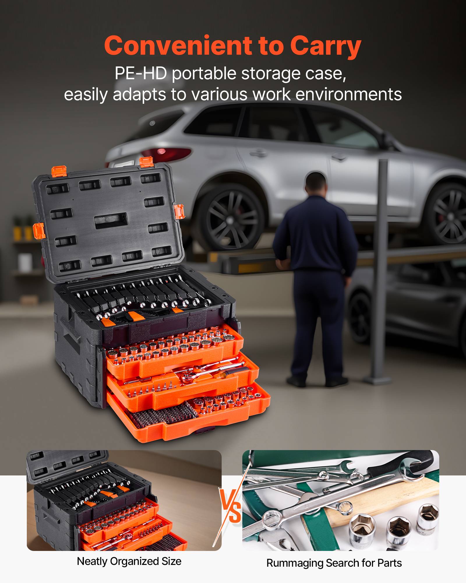 Vevor - VEVOR Coffret mécanic 450 pièces, douilles SAE et métriques, cliquet 72 dents, embouts et accessoires, mallette PE-HD, acier CR-V. - Image 5