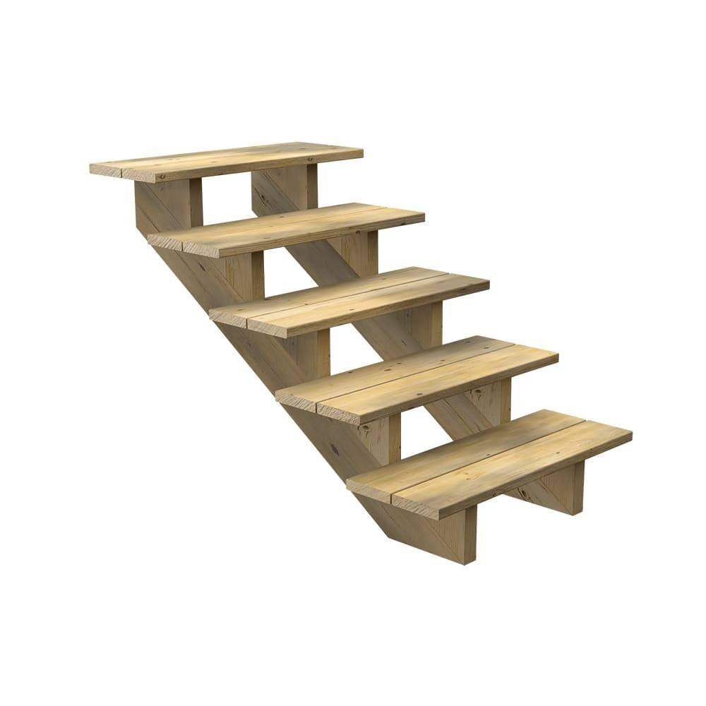 Escalier Bois Exterieur - 5 Marches - Largeur : 80 cm - Marches découpables - Sans Contremarches - Pin du Nord - Image 1