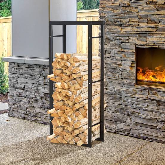 Range bûches Etagère porte bois de cheminée porte-bûches intérieur et extérieur charge max. 100 Kg dim. 60L x 25l x 150H cm métal noir - Image 4
