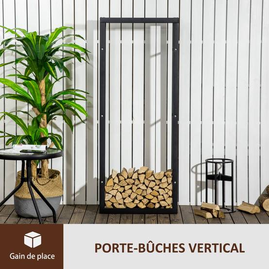Range bûches Etagère porte bois de cheminée porte-bûches intérieur et extérieur charge max. 100 Kg dim. 60L x 25l x 150H cm métal noir - Image 6