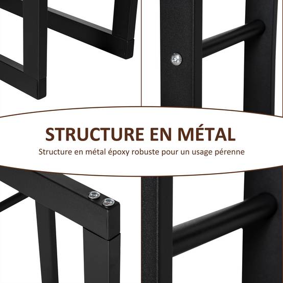 Range bûches Etagère porte bois de cheminée porte-bûches intérieur et extérieur charge max. 100 Kg dim. 60L x 25l x 150H cm métal noir - Image 8