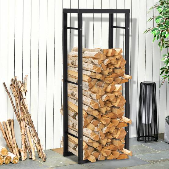 Range bûches Etagère porte bois de cheminée porte-bûches intérieur et extérieur charge max. 100 Kg dim. 60L x 25l x 150H cm métal noir - Image 3