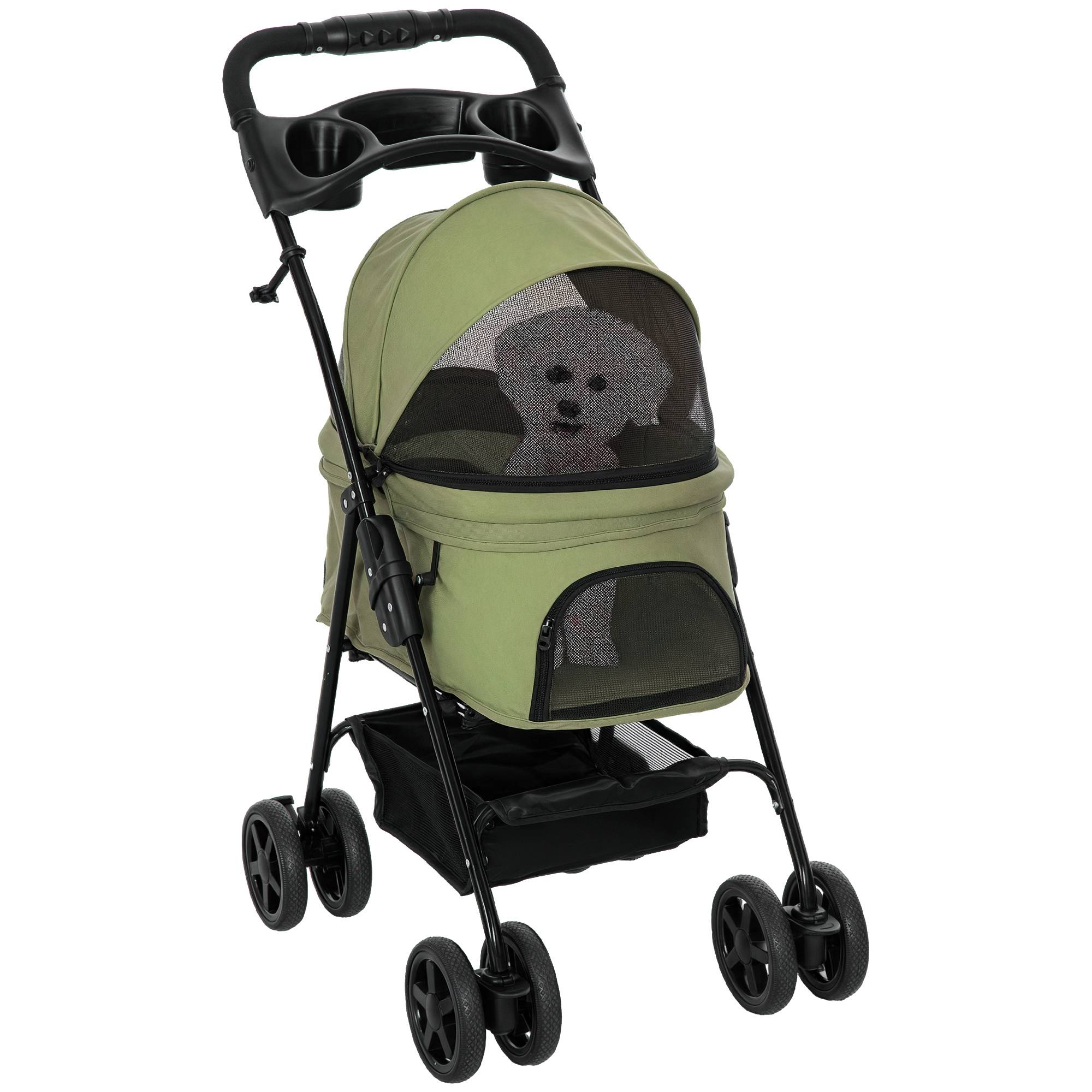 Poussette pour chien pliable, avec 2 laisses de sécurité et 2 porte-gobelets, 67 x 45 x 96 cm, kaki - Image 1