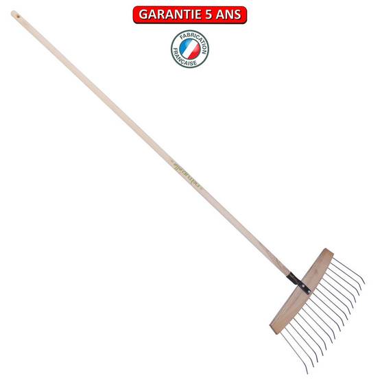 Outils Perrin - Balai à feuilles et gazon bois/acier 16 dents, manche 165cm- Kiwi Outils Perrin