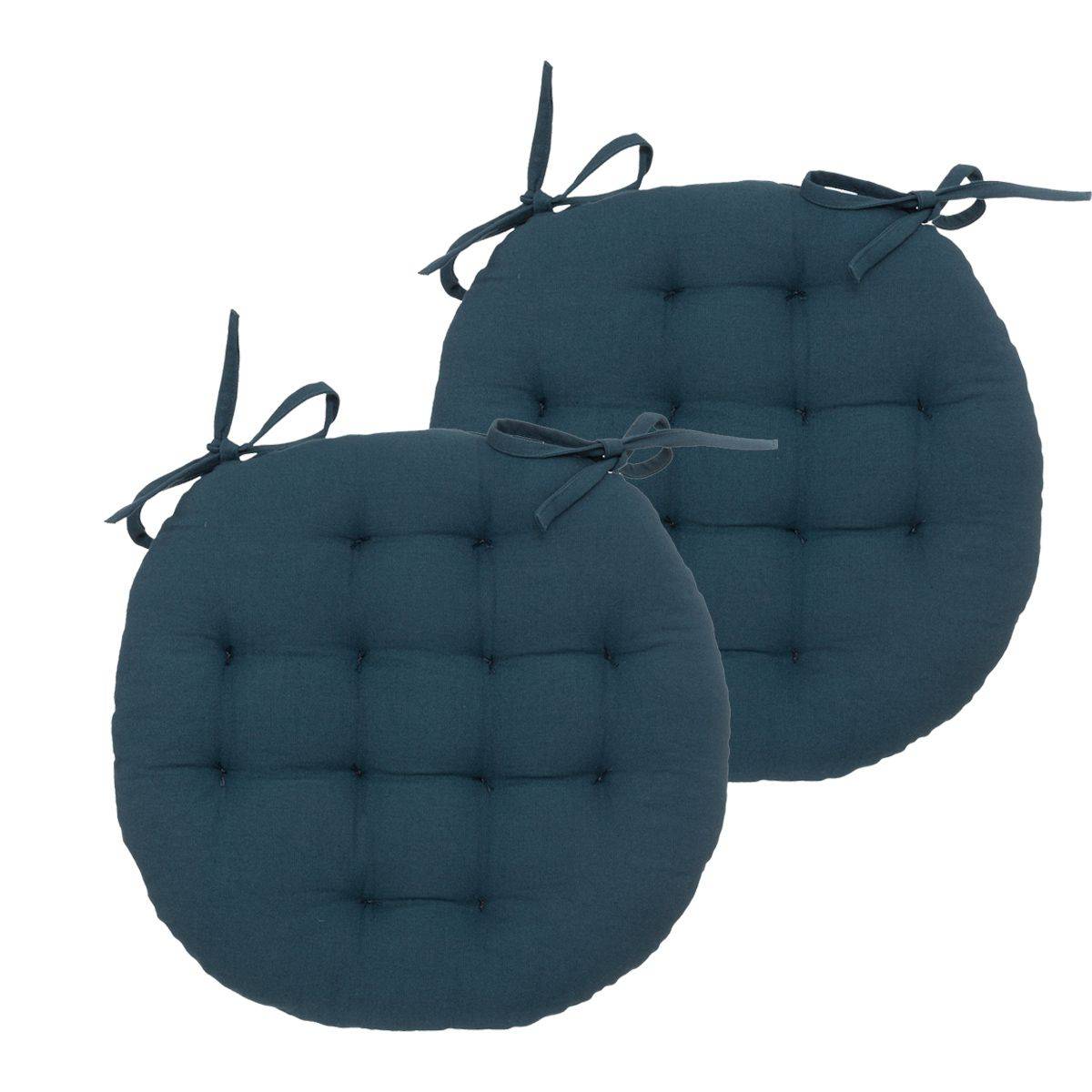 Lot de 2 Galettes de chaise en Coton Bleu egeen D 38 cm - Image 1
