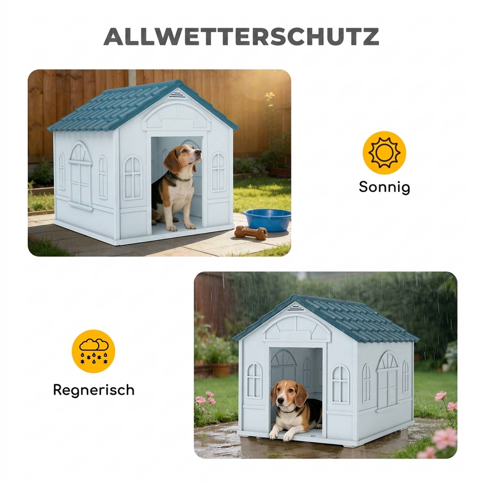 ComfortXL - Niche pour chien en plastique 65 x 75,7 x 63 cm bleue pour jardin terrasse toit incliné ventilé résistant - Image 4