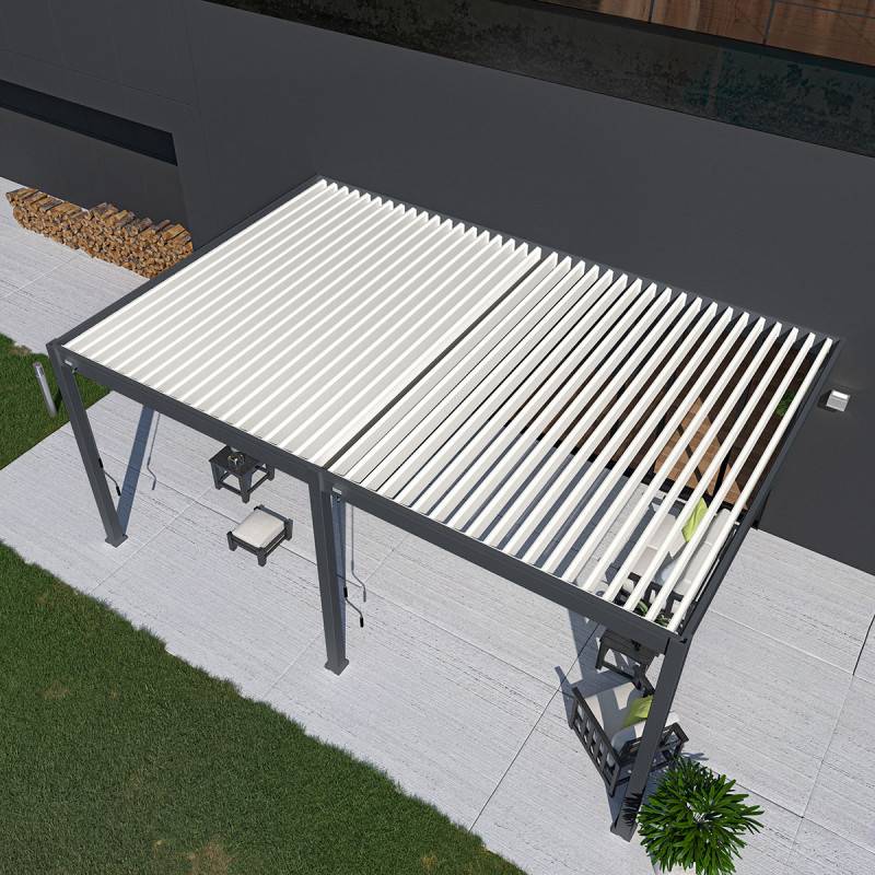 Ombrea - Pergola bioclimatique Ombréa adossée VS - 4x6M bicolore + 2 stores blancs - Image 3
