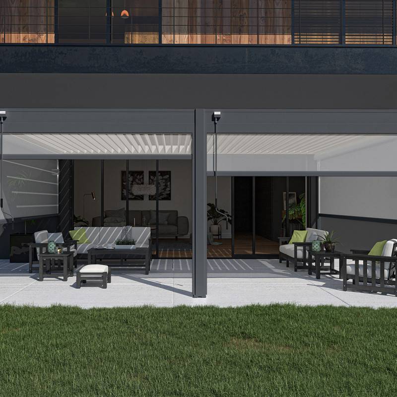 Ombrea - Pergola bioclimatique Ombréa adossée VS - 4x6M bicolore + 2 stores blancs - Image 2
