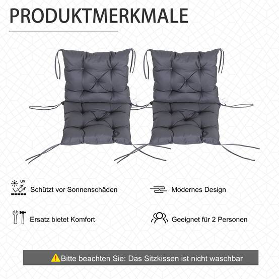 ComfortXL - Coussins de chaise Oxford gris 98 x 50 x 8 cm lot de 2 intérieur extérieur avec liens de fixation anti-glisse - Image 5