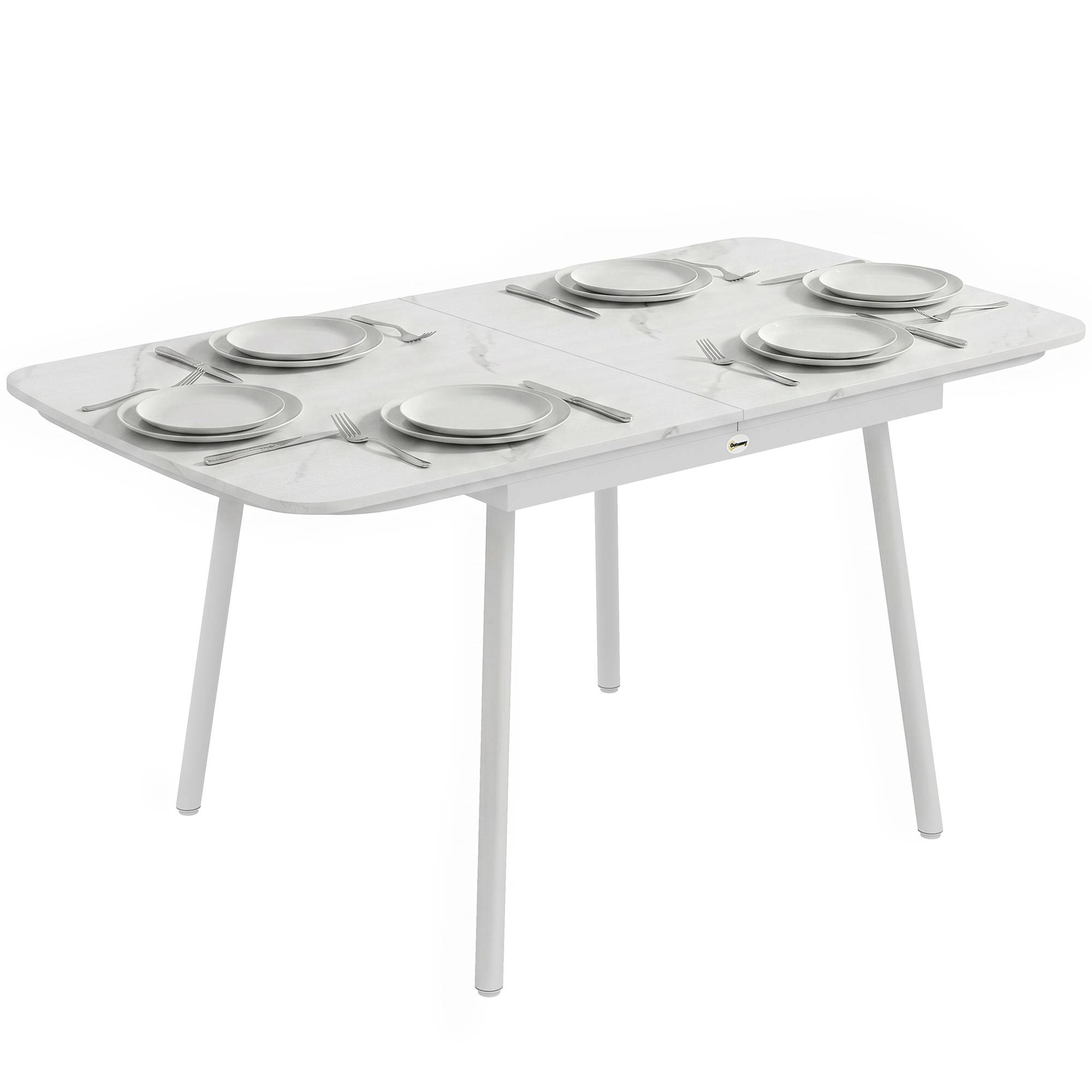 Table de Jardin Rectangulaire pour 4-6 Personnes, Plateau en WPC et Cadre en Métal, Pieds Réglables, 140x80x75cm, Blanc - Image 1