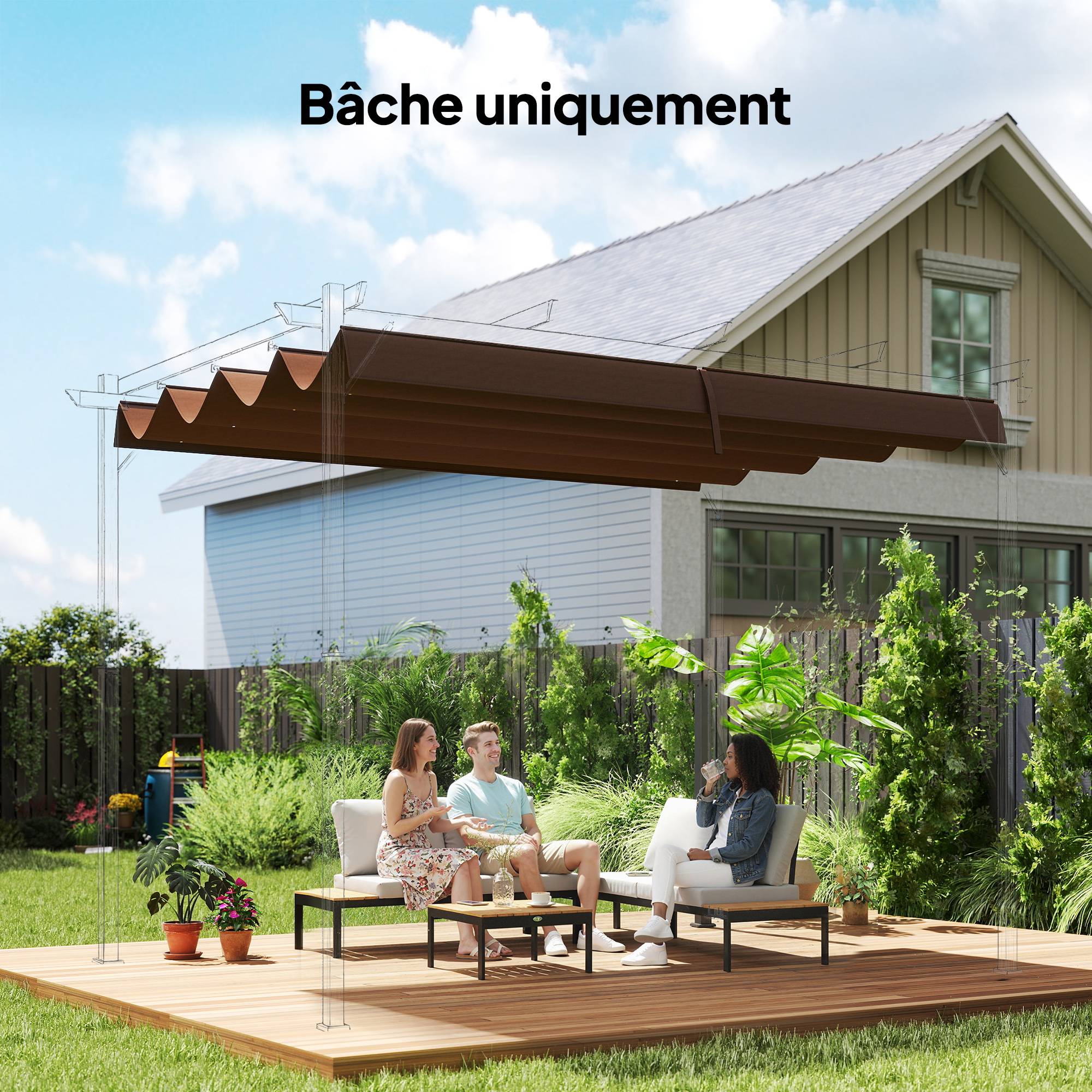 Toile de toit de rechange pour pergola toile de remplacement protection solaire Anti-UV pour pergola de 3 x 2 m café - Image 3